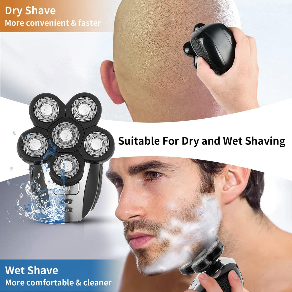 6D Electric Shaver for Bald Men, Rotary Head, Rechargeable, Wet & Dry M77487