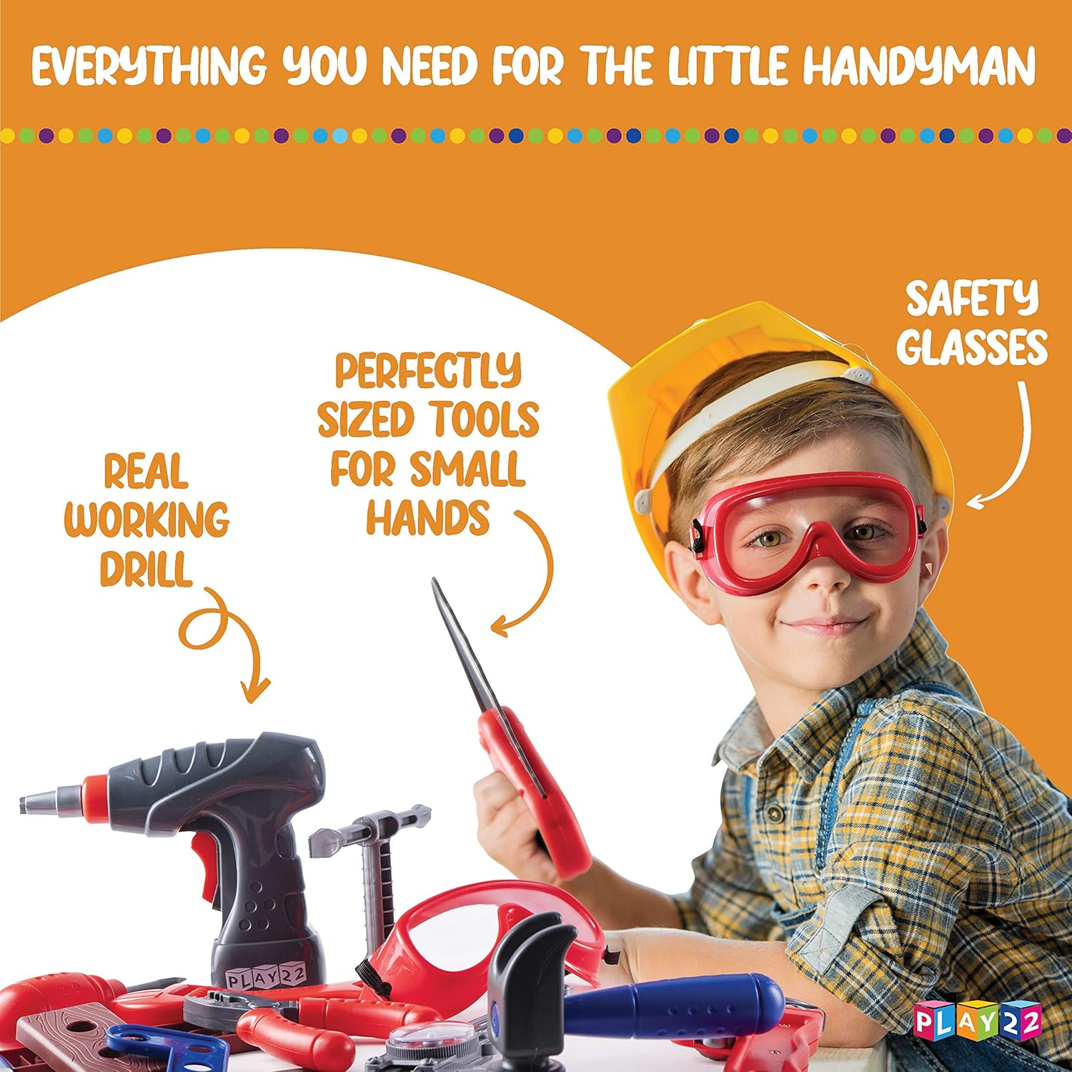 Kids Tool Set Bench 76 Pc with Electronic Play Drill - STEM Educational Pretend Play Construction Toy W608