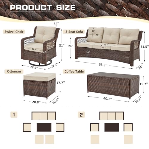 Outdoor Wicker Patio Conversation Set with Table and Ottomans P803