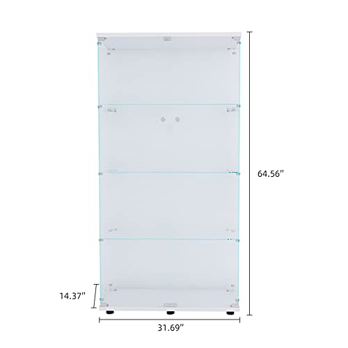 Glass Display Cabinet with Lock and Lights, 2 Doors, 4 Shelves, White M1785