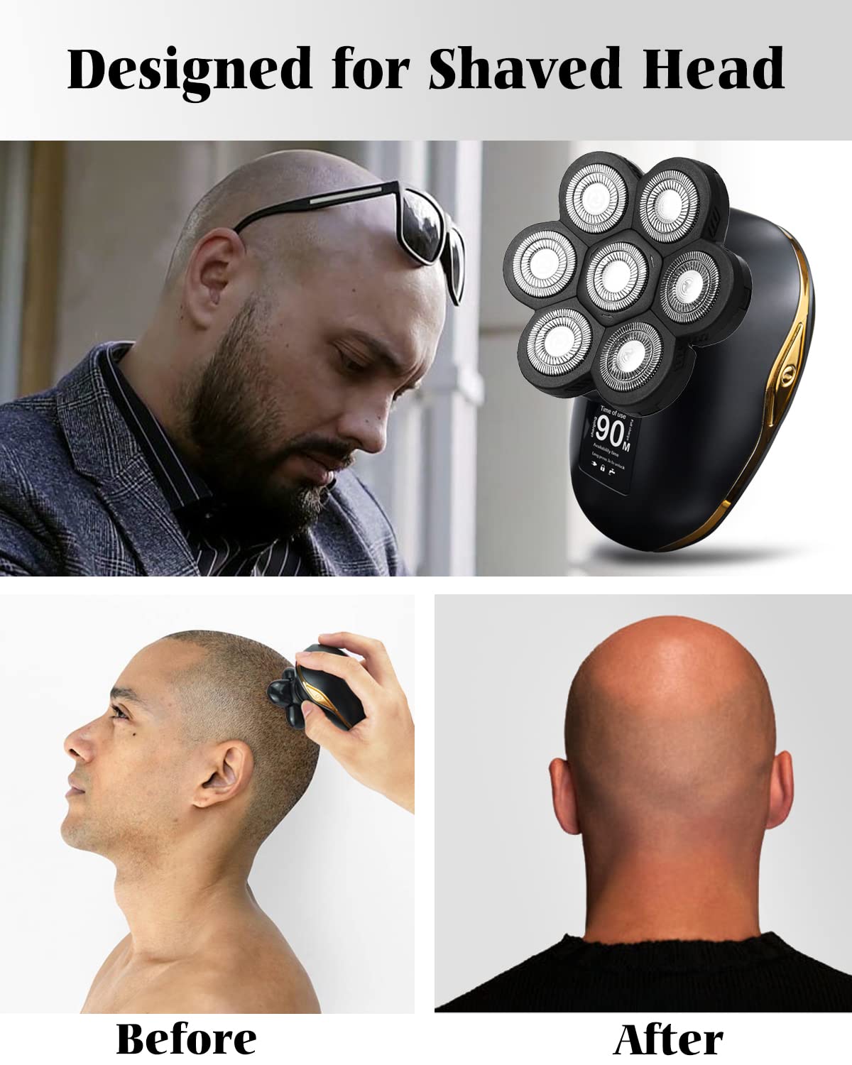 5-in-1 Electric Shaver for Bald Men, Waterproof Cordless Rotary Razor with LED Display I356