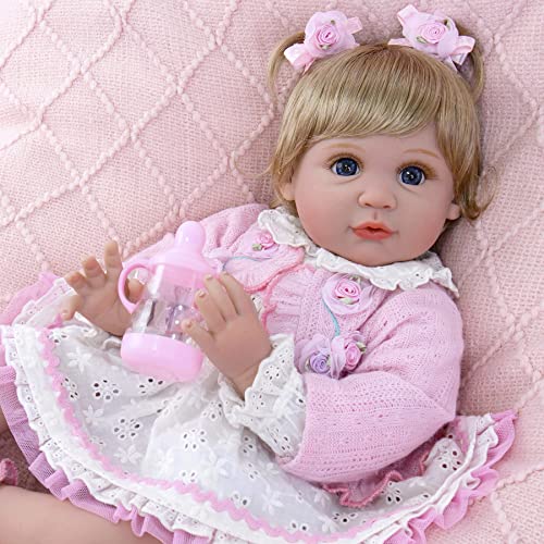 Aori Lifelike Reborn Baby Dolls - Realistic Baby Doll 22 inch Newborn Girl Doll with Feeding Toy Accessories Gift Set