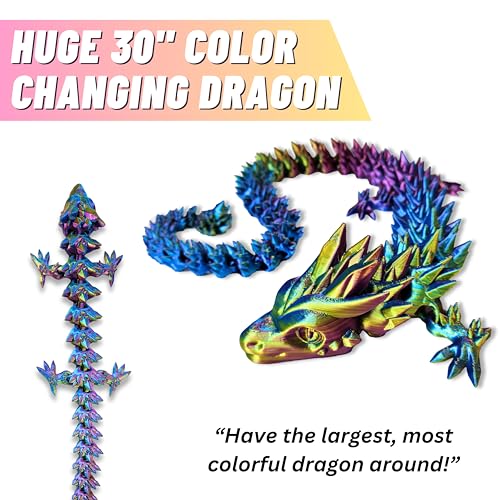 30" Color-Changing Articulated Dragon 3D Printed S846