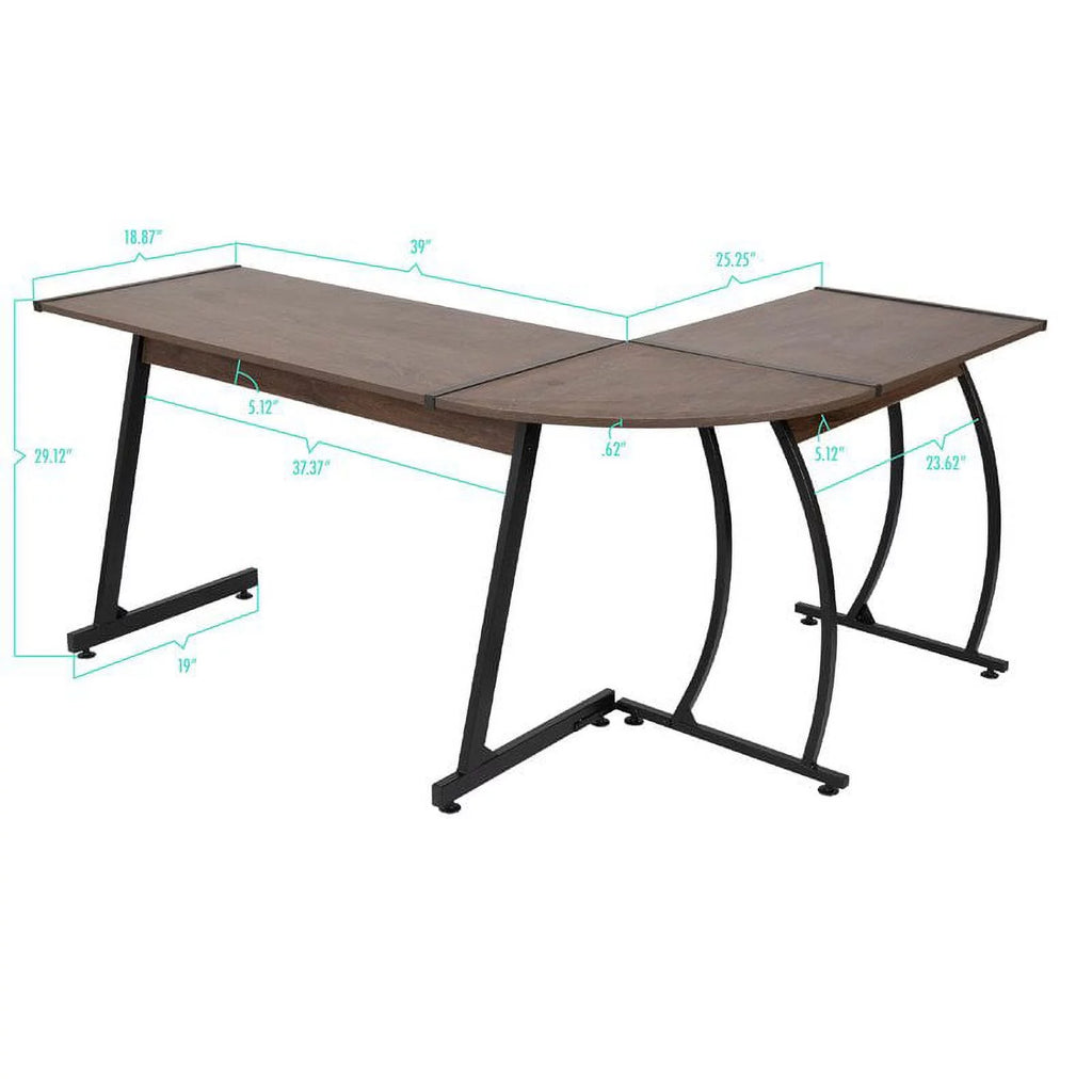 L-Shaped Corner Computer Desk with Wood Top in Aged Oak B9533