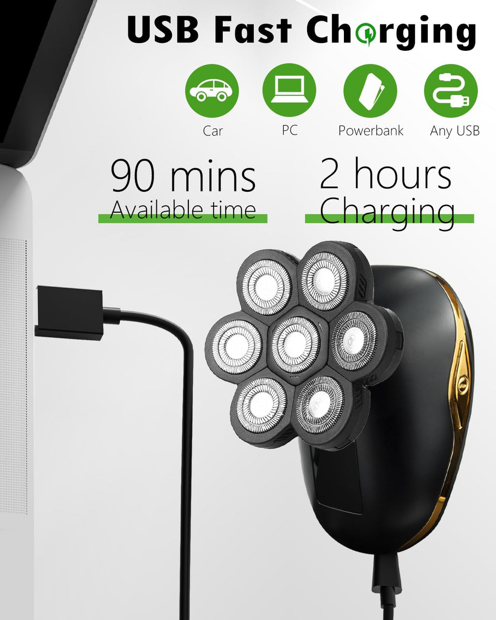 5-in-1 Electric Shaver for Bald Men, Waterproof Cordless Rotary Razor with LED Display I356
