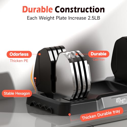 Adjustable Dumbbells Set, 5-55LB Pair, Anti-Slip Handle for Home Gym O6867