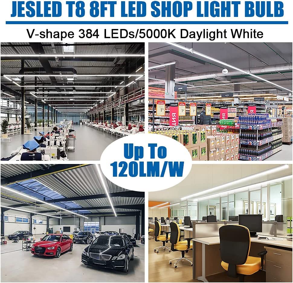 T8/T10/T12 8FT LED Tube Light, Single Pin FA8 Base, 50W 6000LM 5000K Daylight White, 270 Degree V Shaped, Dual-Ended Power (12-Pack) Y53717