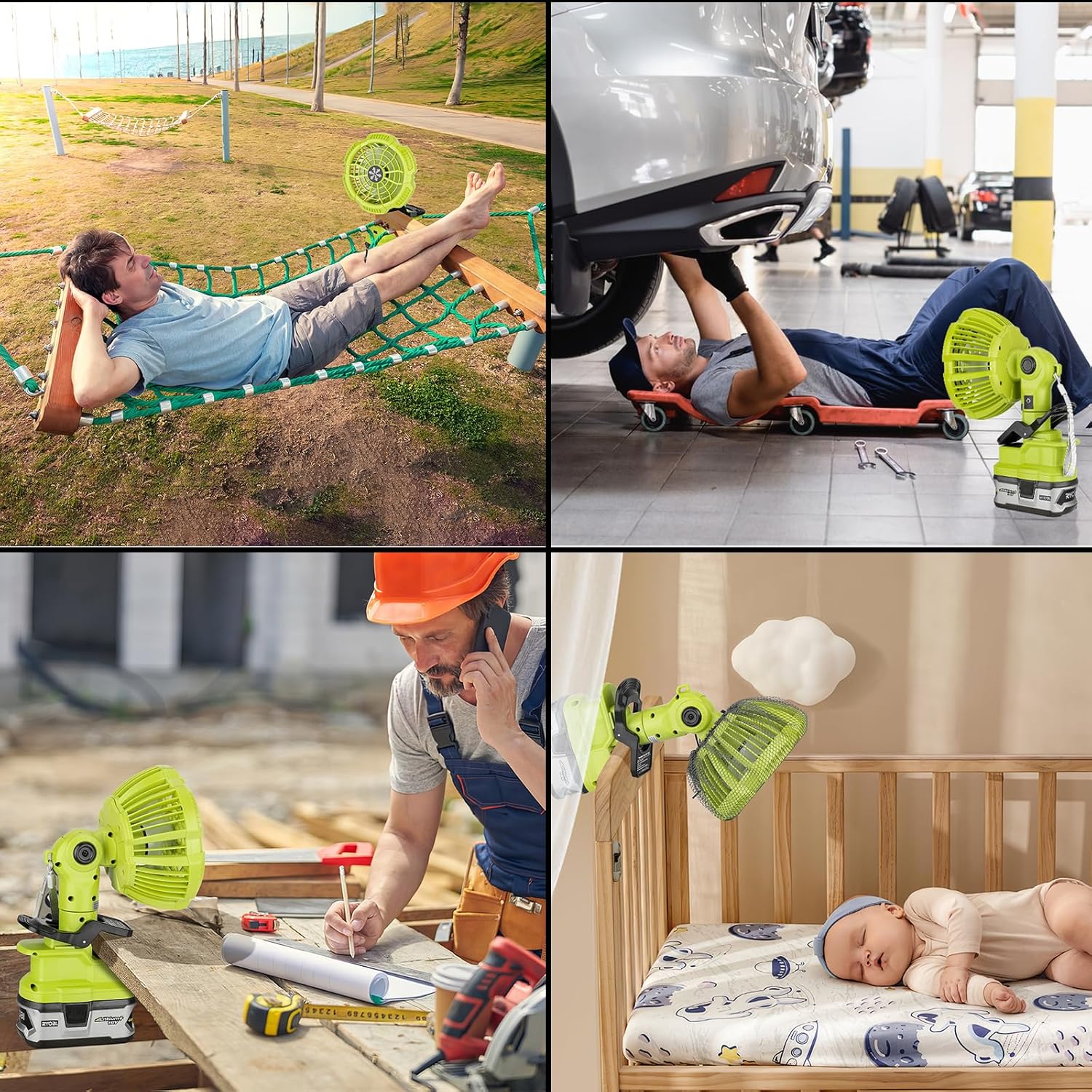 Portable Clip on Fan for 18V Battery, Quiet Personal Fan with USB Port for Camping Worksite J44789