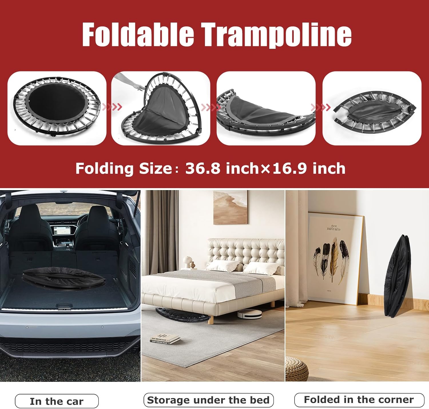 Foldable Mini Exercise Trampoline for Adults, 40/50 Inch Portable Fitness Trampoline T5436