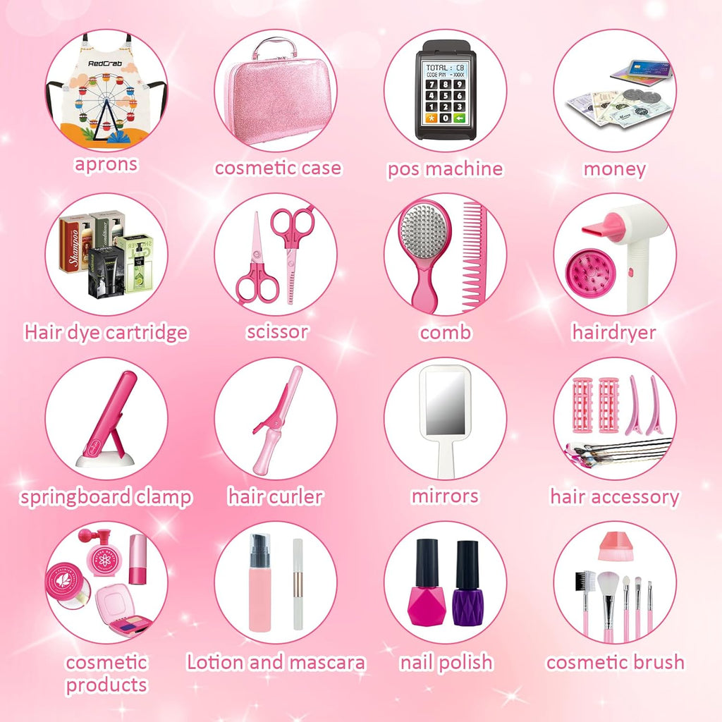 Kids Beauty Salon Toy Set with Hair Dryer and Makeup Accessories D521623