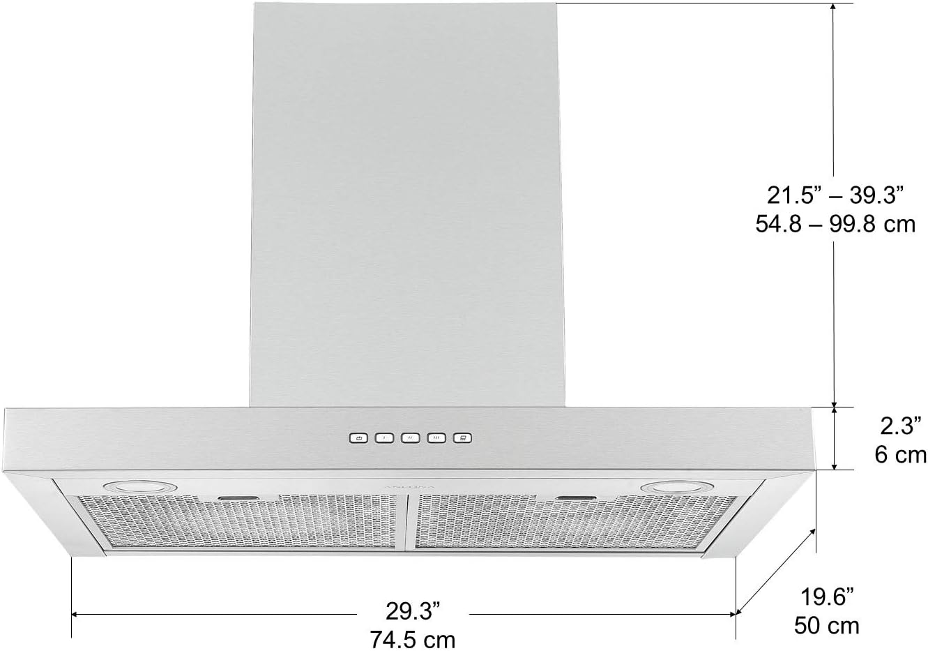 30" 600 CFM Wall-Mounted Convertible Range Hood with LED Lights, Stainless Steel L43773
