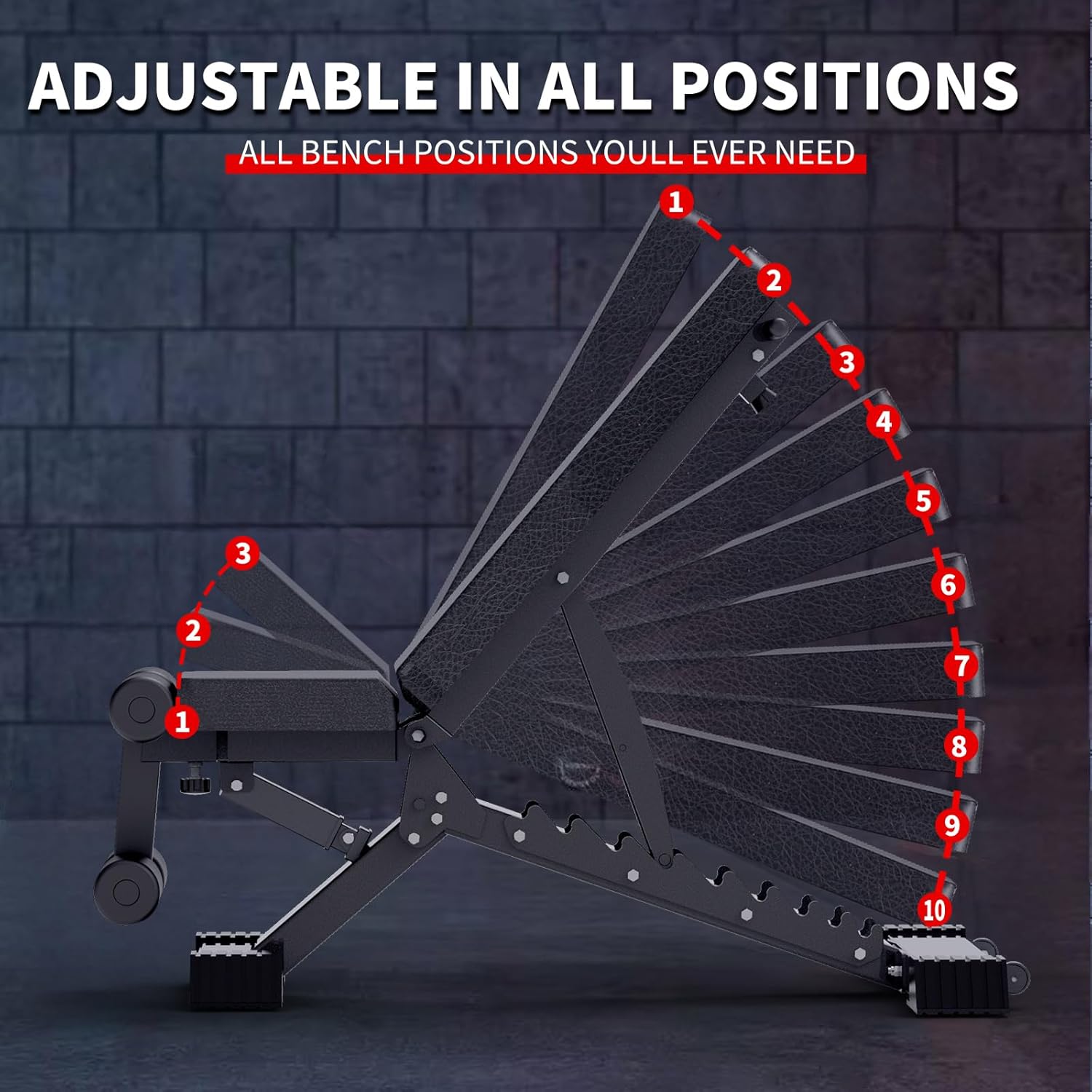 Adjustable Weight Bench, 1100 LB Capacity, Foldable Flat/Incline/Decline for Home Gym N45278