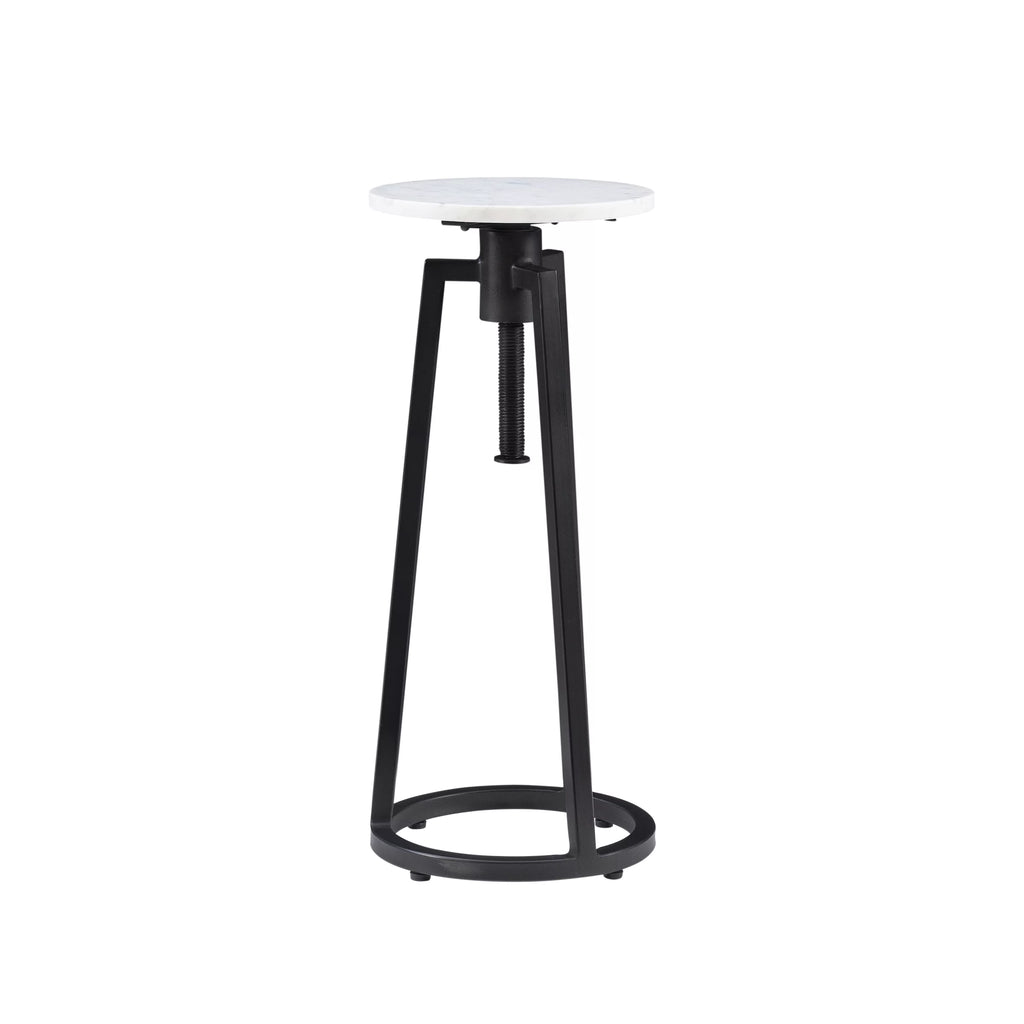 Round Adjustable Height Drink Table, 25-30" Tall, Black/White Marble P104