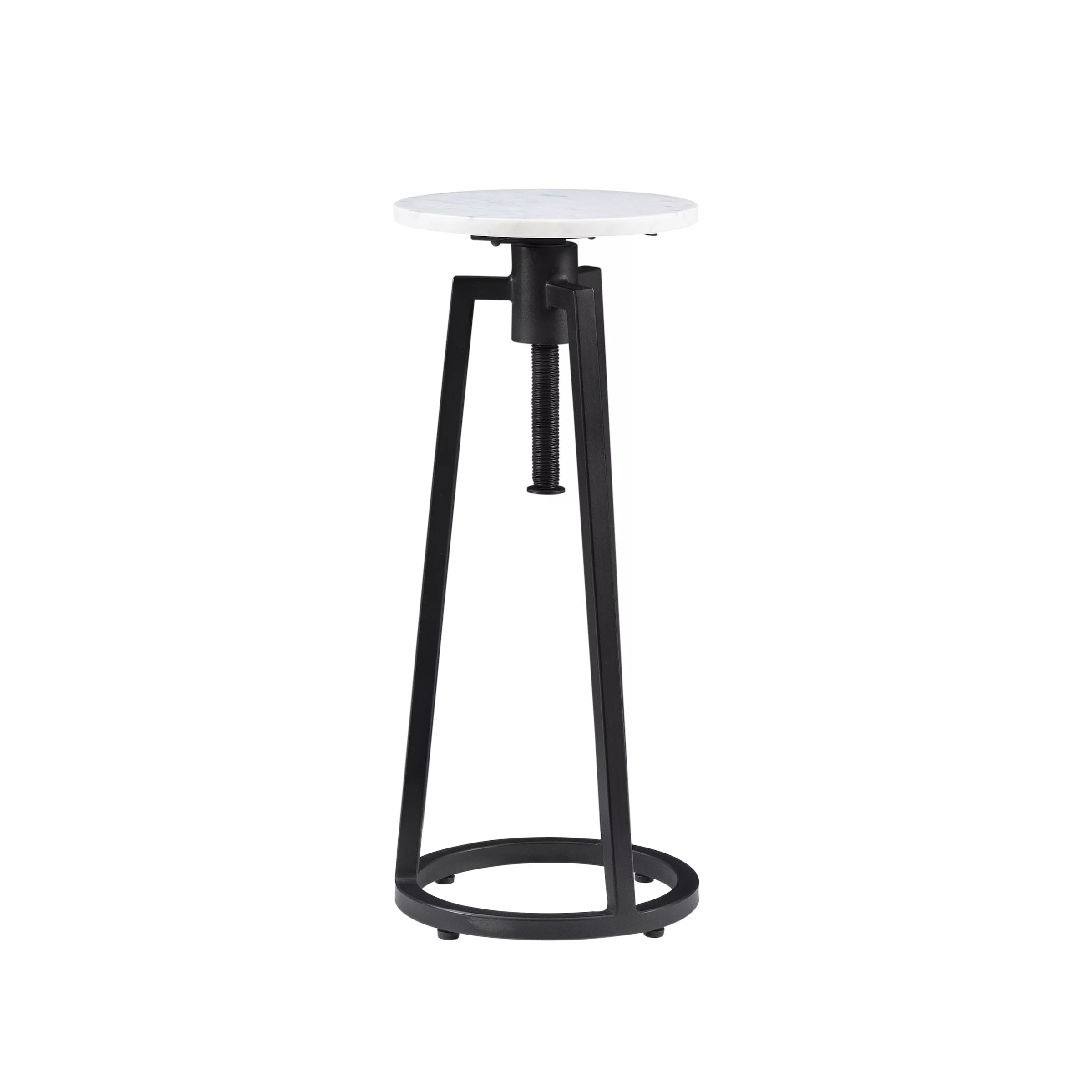 Round Adjustable Height Drink Table, 25-30" Tall, Black/White Marble P104