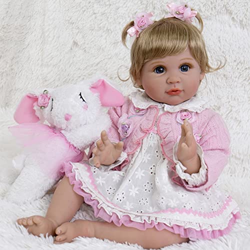 Lifelike Reborn Baby Doll 22 Inch Newborn Girl with Feeding Toy Accessories Gift Set U6351