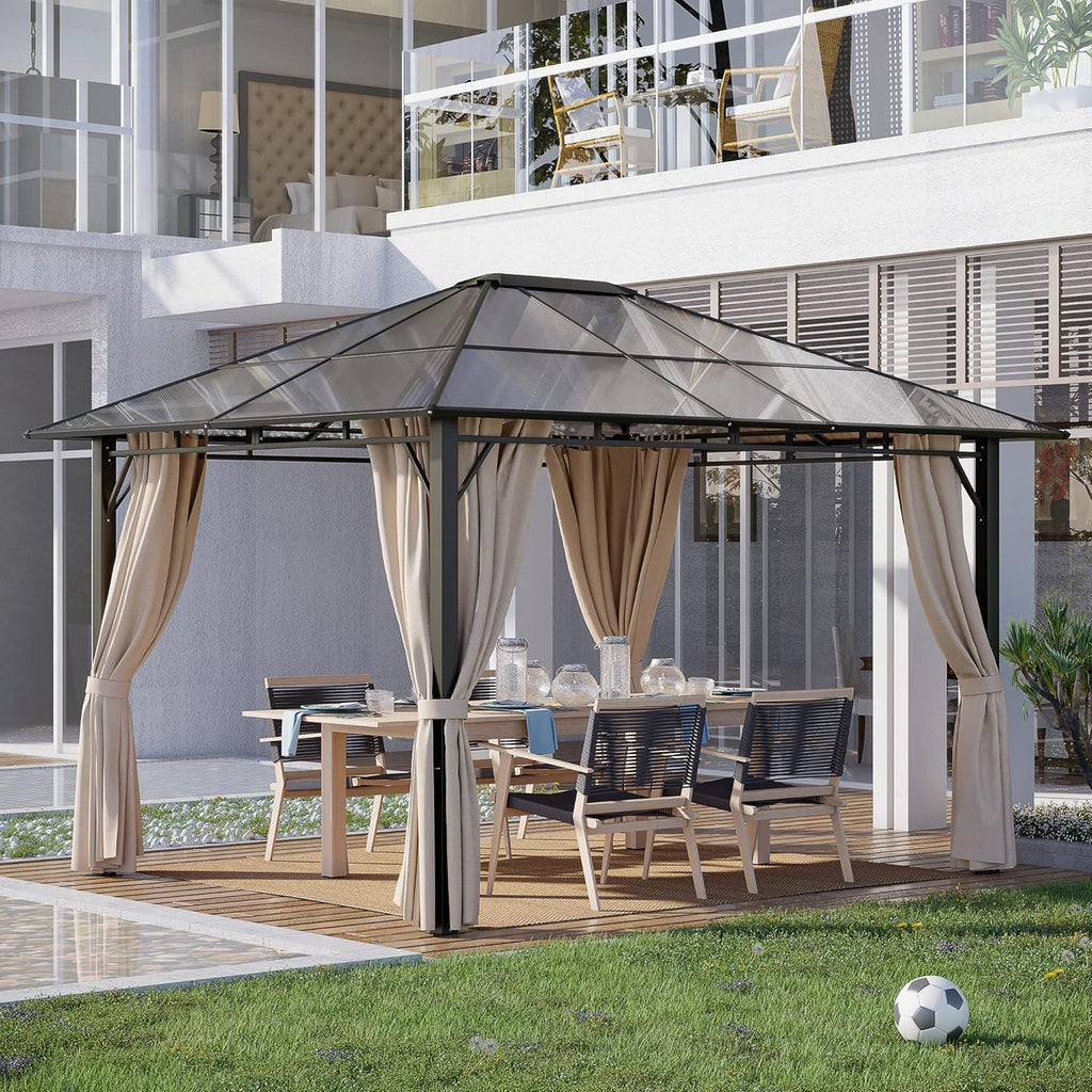 10 x 12 ft Hardtop Gazebo with Polycarbonate Roof and Netting N323604