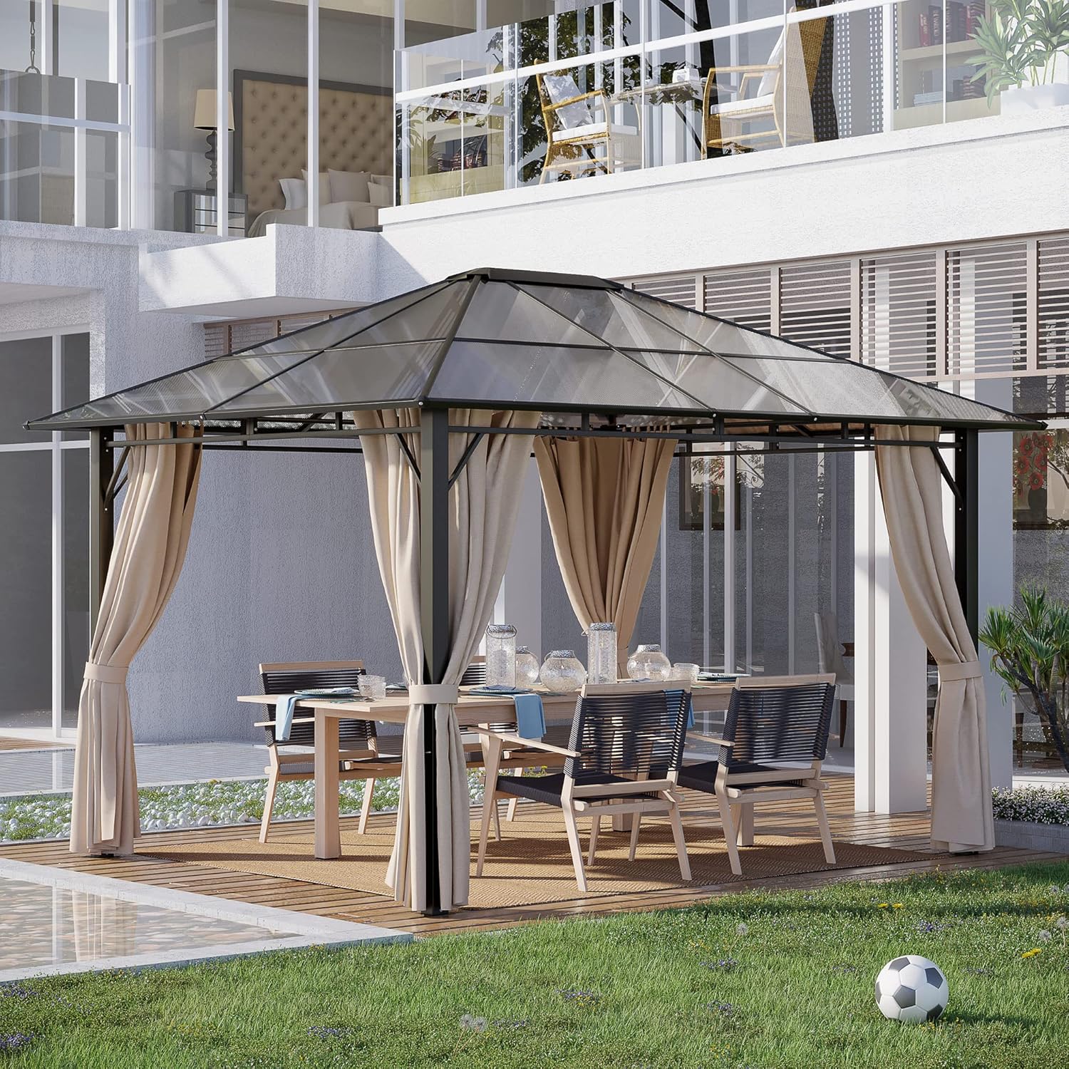 10 x 12 ft Hardtop Gazebo with Polycarbonate Roof and Netting N323604