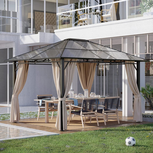 10 x 12 ft Hardtop Gazebo with Polycarbonate Roof and Netting N323604