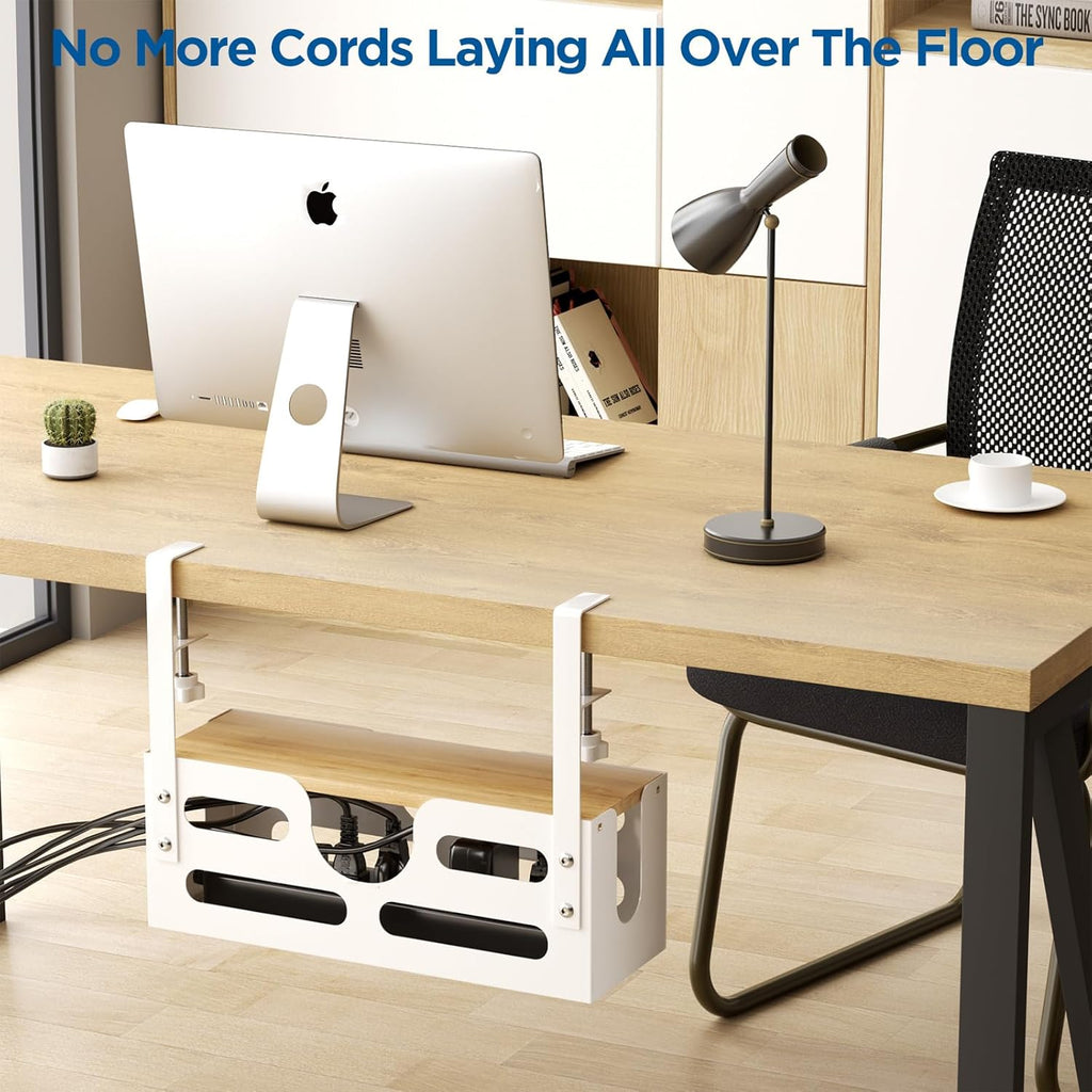 Cable Management Box with Lid, Under Desk Tray with Adjustable Clamps A5988