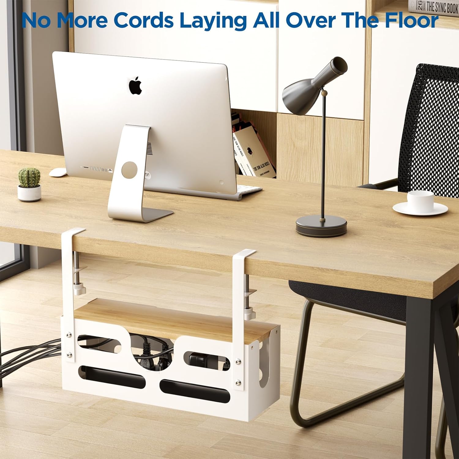 Cable Management Box with Lid, Under Desk Tray with Adjustable Clamps A5988