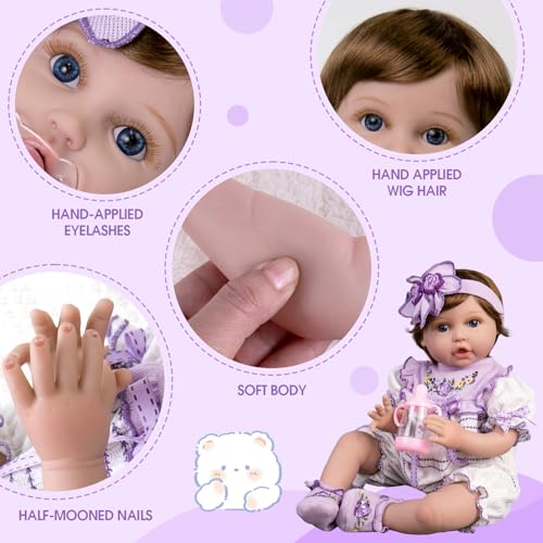 Lifelike Reborn Baby Doll 22 Inch with Feeding Accessories for Kids 3+ U252