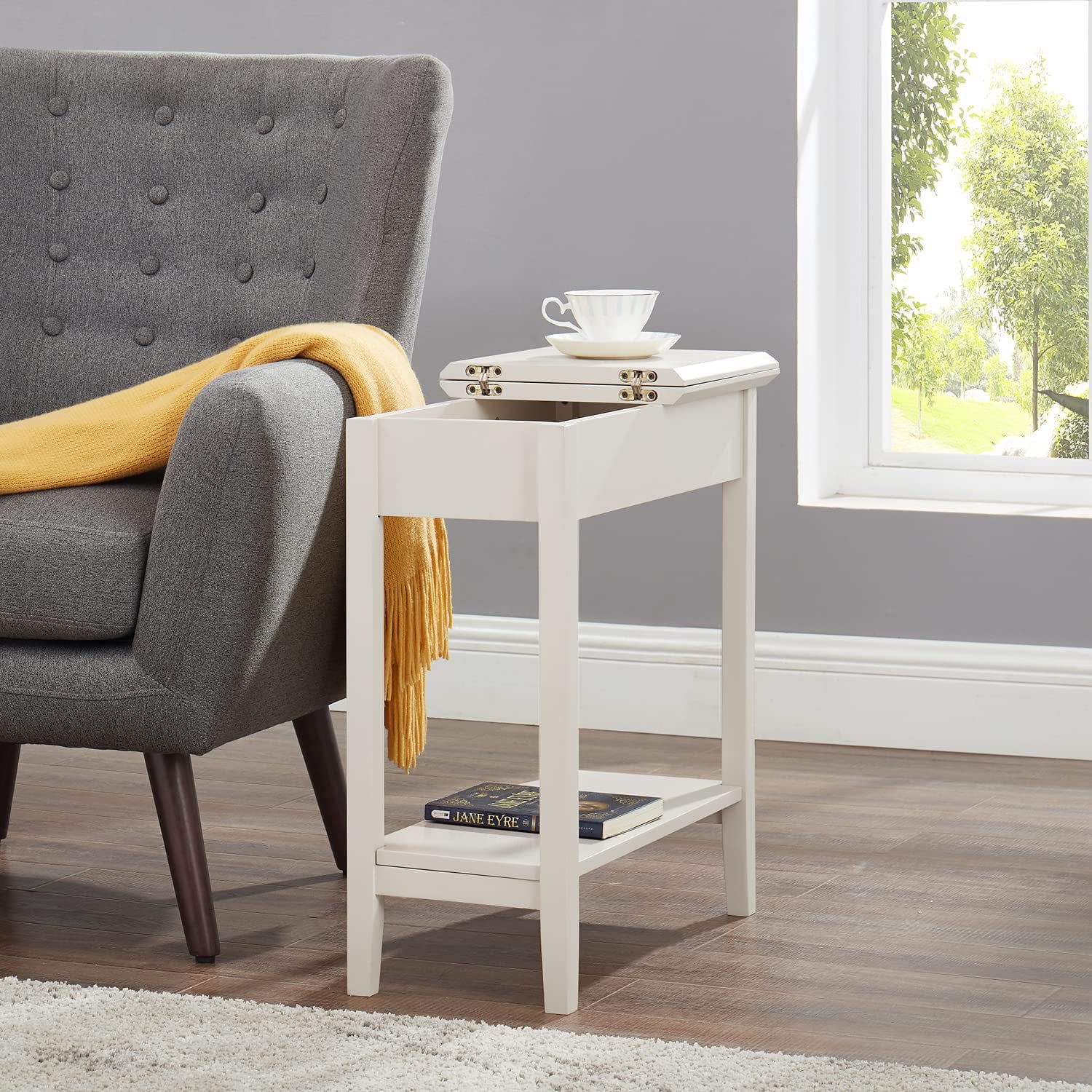 Narrow End Table with Storage Shelf for Small Spaces I331605