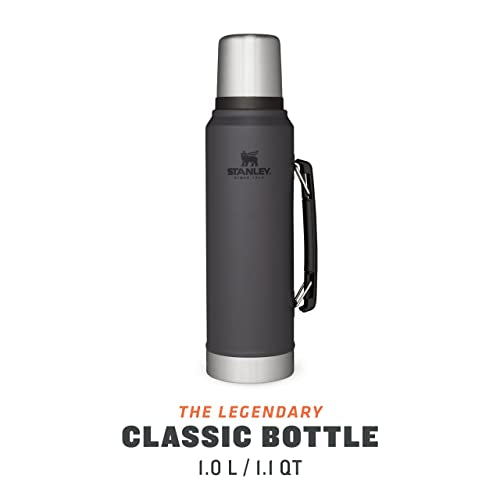 1L Stainless Steel Thermos Flask, Charcoal – Keeps Drinks Hot or Cold 24 Hours, Leakproof Lid Doubles as Cup F415564