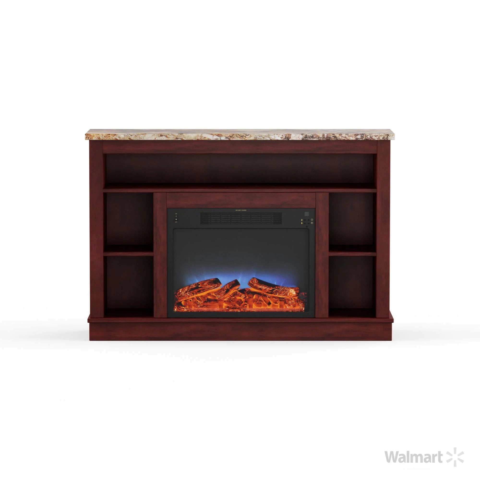 Freestanding Electric Fireplace with Log Insert and Remote, Mahogany Mantel W8113