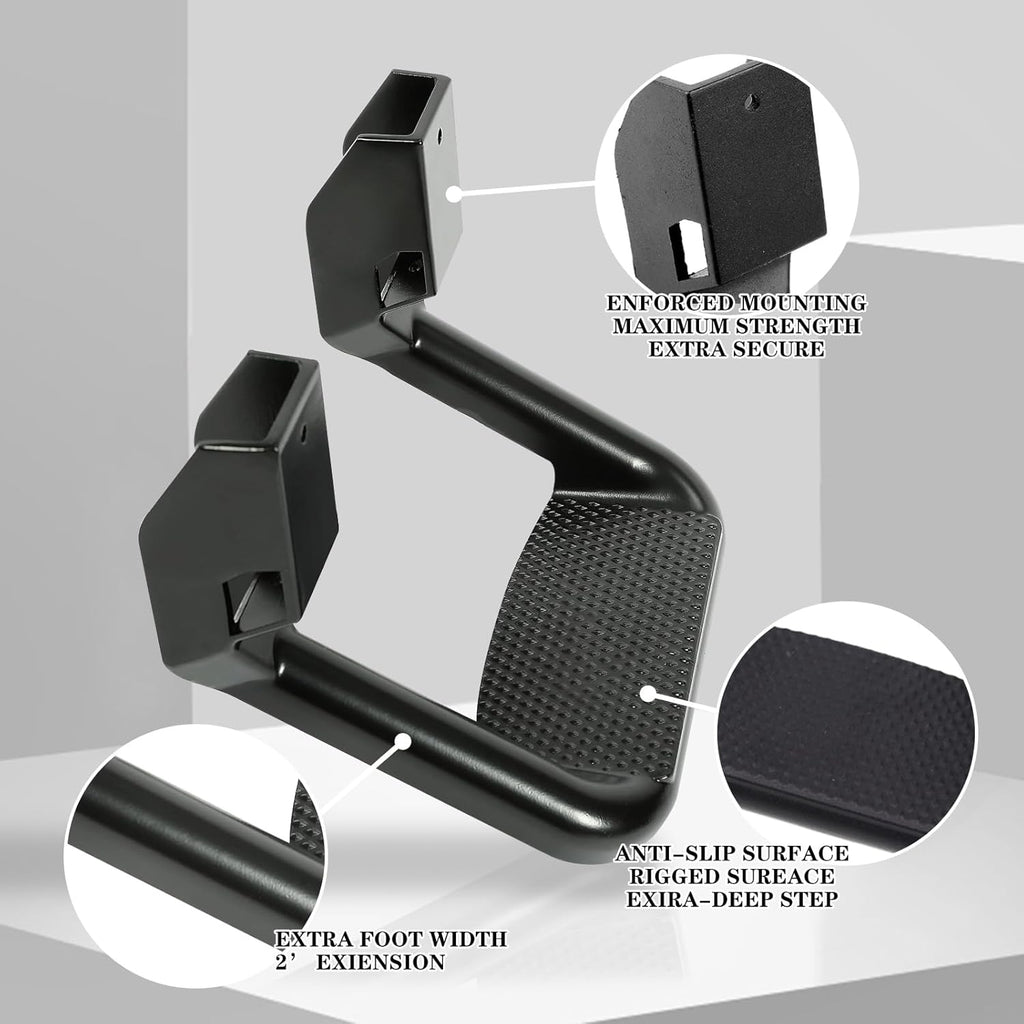 Black Powder Coated Truck Side Step Set - 2 Pieces with Mounting Brackets E33193