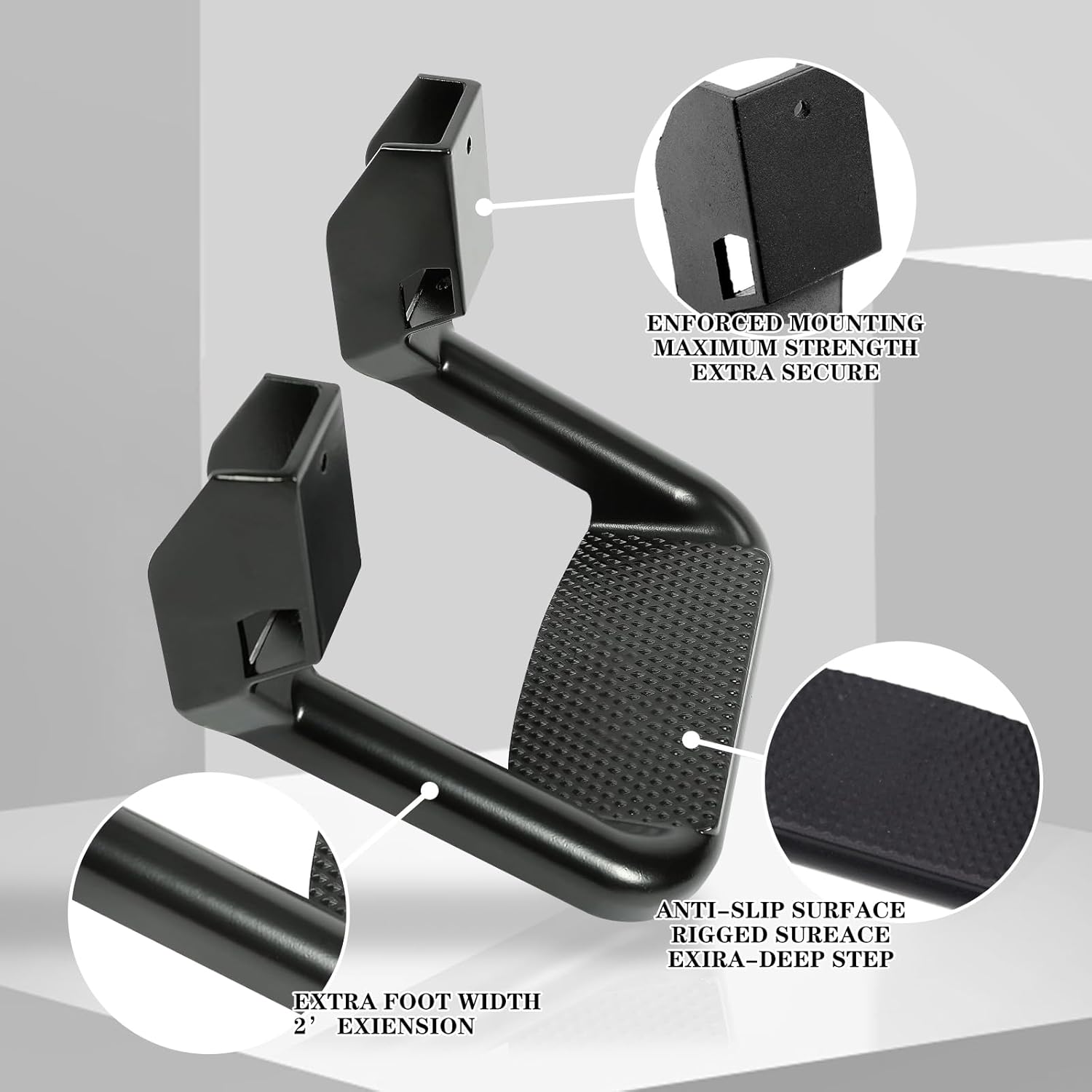 Black Powder Coated Truck Side Step Set - 2 Pieces with Mounting Brackets E33193