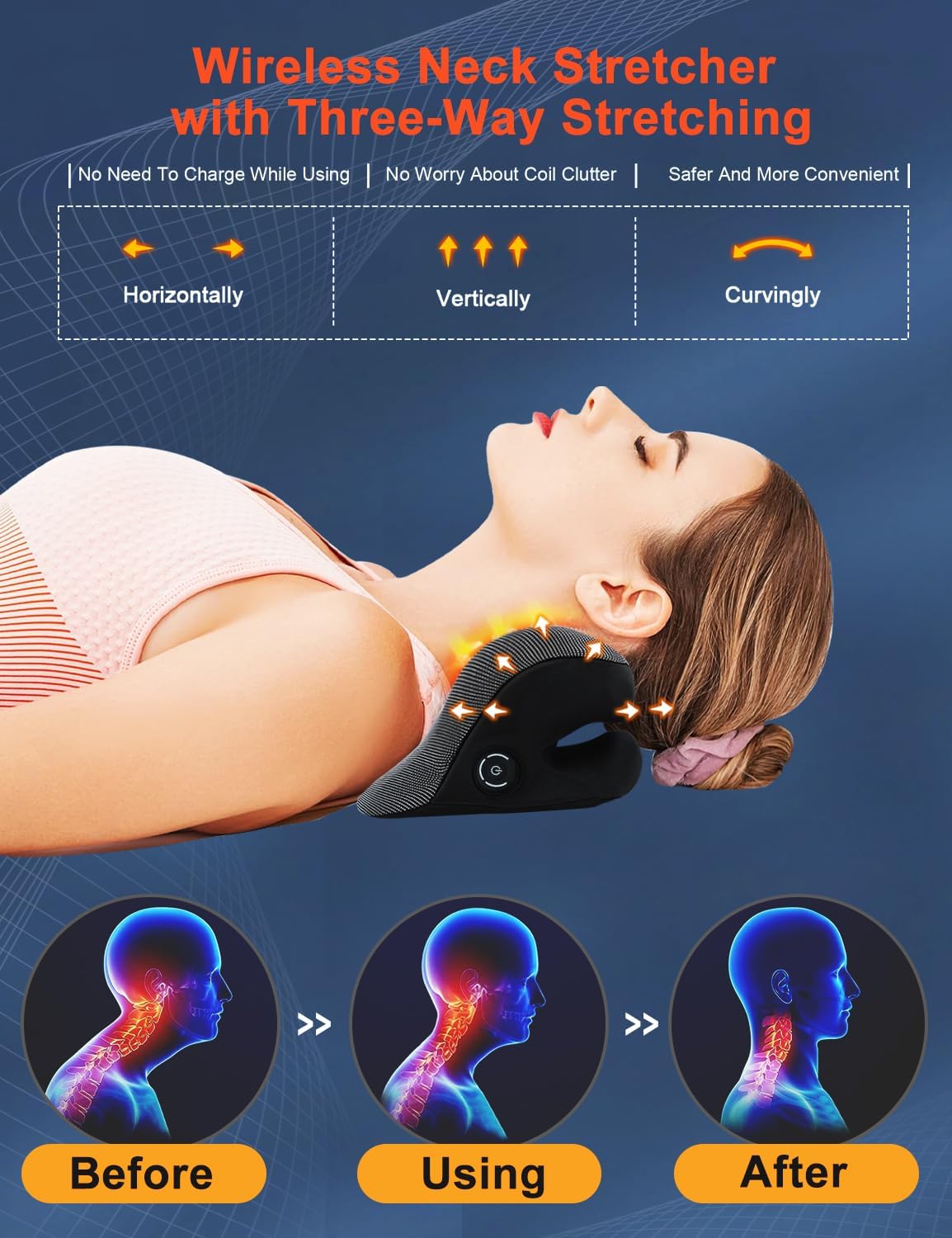 Wireless Heated Neck Stretcher for Pain Relief, Portable Cervical Traction Device L5854