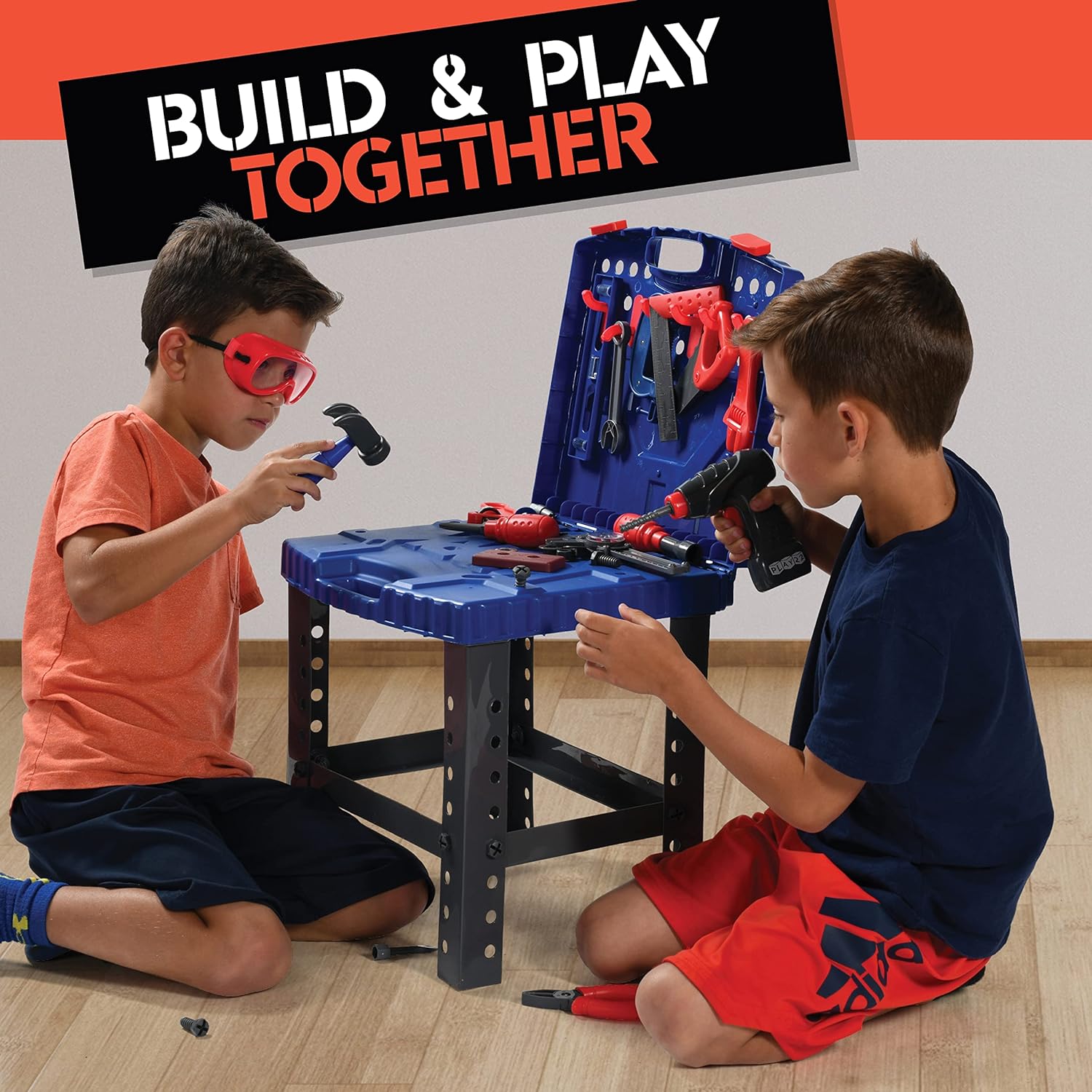 Kids Tool Set Bench 76 Pc with Electronic Play Drill - STEM Educational Pretend Play Construction Toy W608