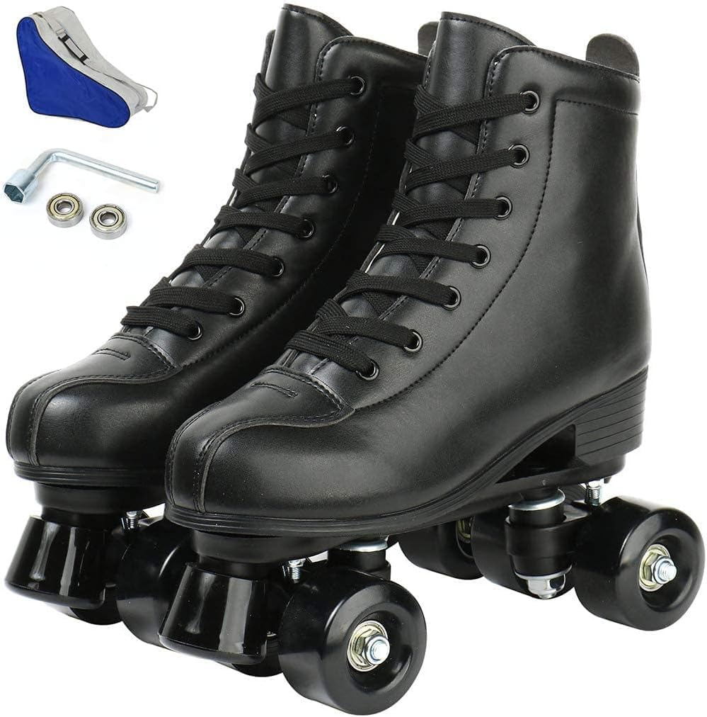 jessie PU Leather Roller Skates Roller Skates for Women Outdoor and Indoor Adjustable Four-Wheel Premium Roller Skates for Women Men Boys and Girls
