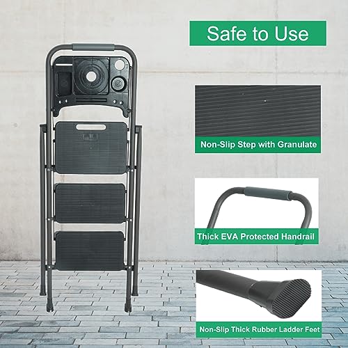 Folding Step Stool with Handrails and Tool Tray, 330lbs Capacity P553
