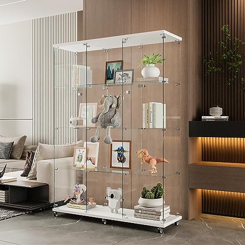 Glass Display Cabinet with 12 Shelves and Double Doors, Black A543