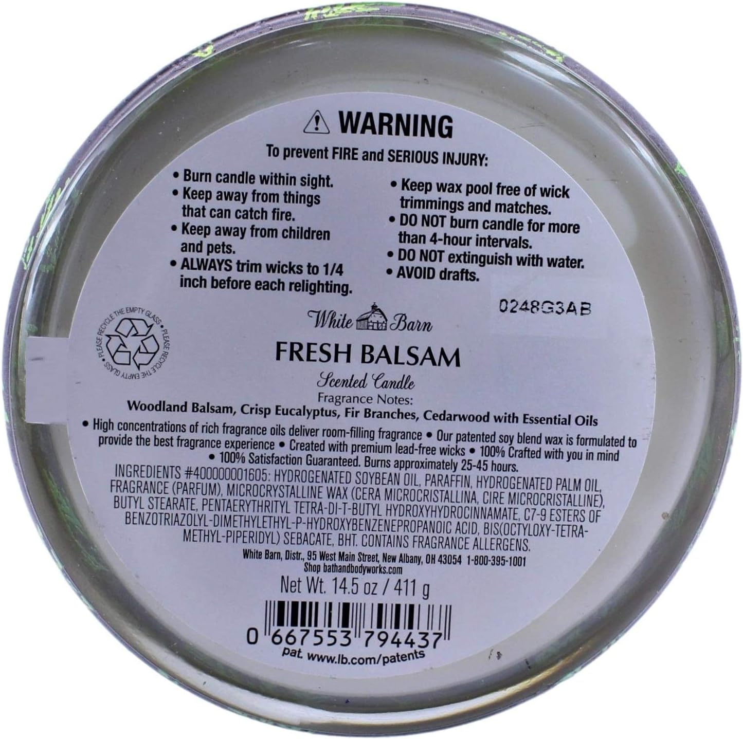 Fresh Balsam Scented Candle 3 Wick 14.5OZ H751971