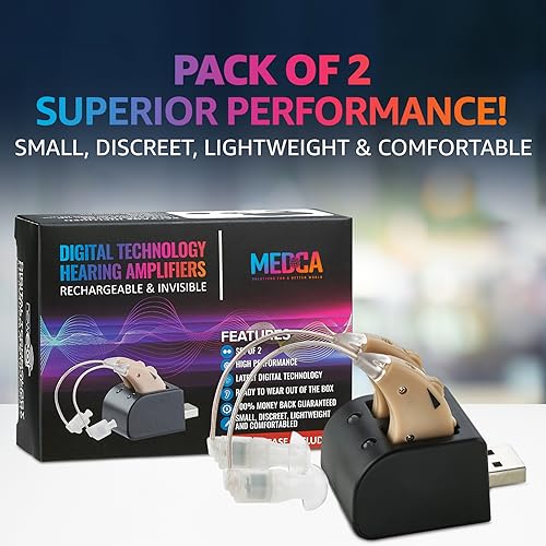 Rechargeable BTE Hearing Amplifiers with USB Charging Dock, Black D682830