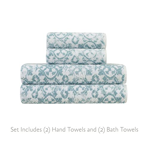Bath Towel 4 Piece Set with 2 Hand Towels and 2 Shower Towels, 100% Cotton, Machine Washable, Frosty Green R1123