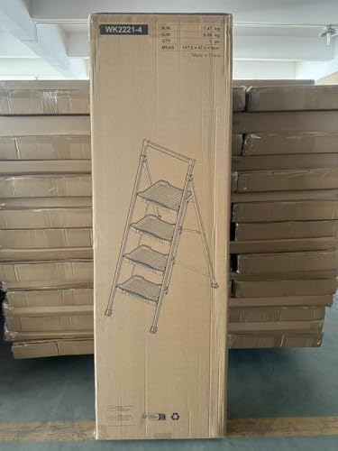 5 Step Ladder with Tool Platform, Folding Steel Step Stool with Handrail E680118