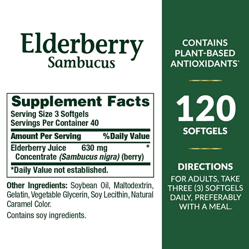 Elderberry Herbal Supplement Softgels, 630 mg, 120 Count B555339