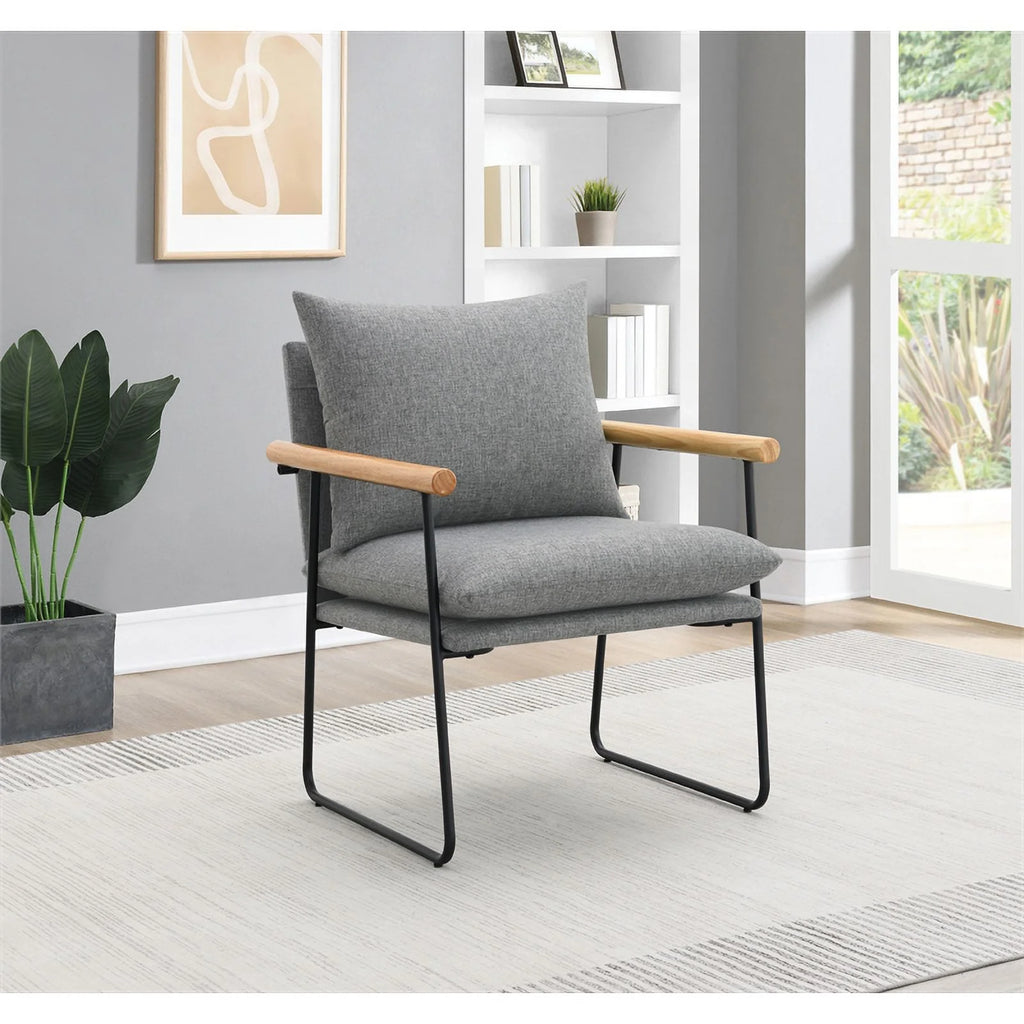 Armchair in Charcoal Fabric with Natural Arms and Black Sled Base D6437