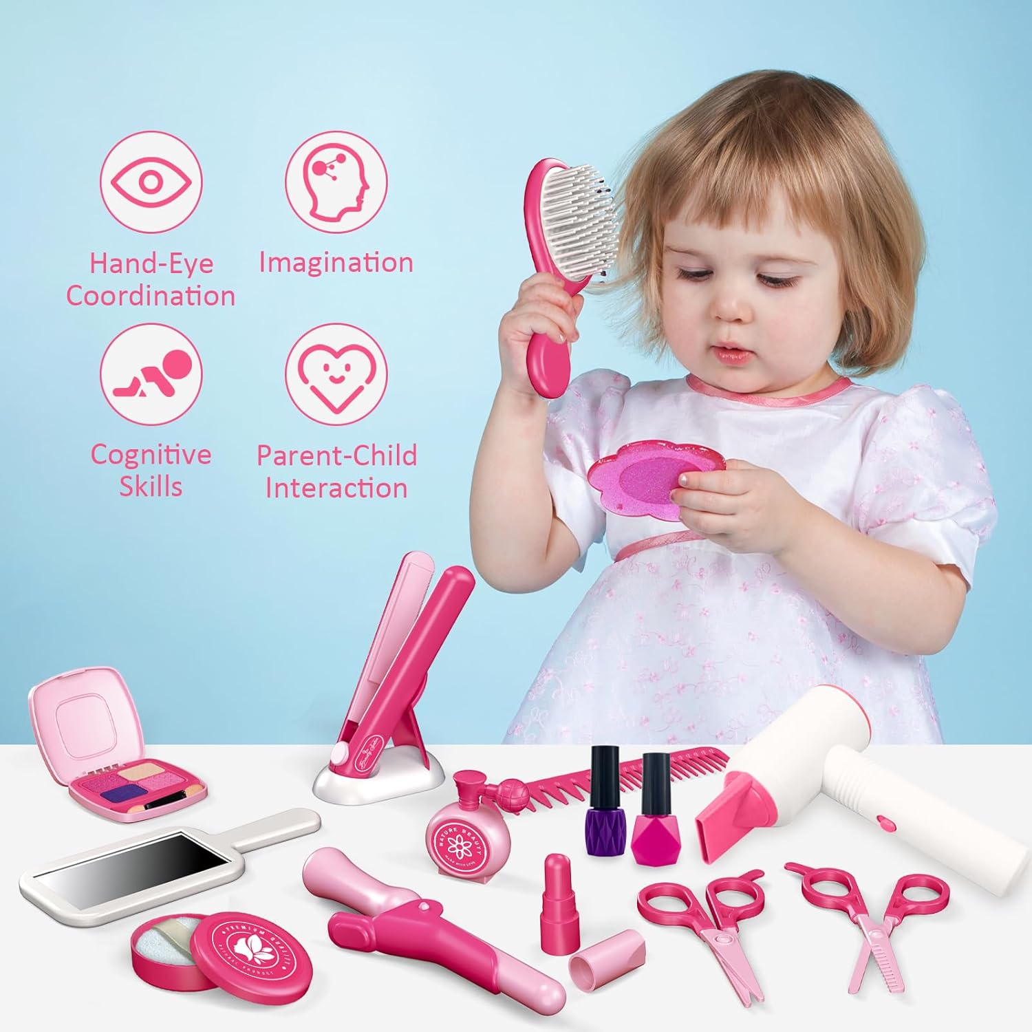 Kids Beauty Salon Toy Set with Hair Dryer and Makeup Accessories D521623