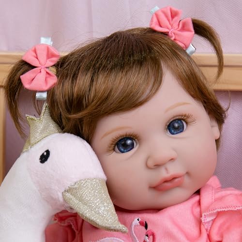 Reborn Baby Doll, Realistic Newborn Girl, 22 Inch Weighted Doll with Feeding Toy Accessories O148