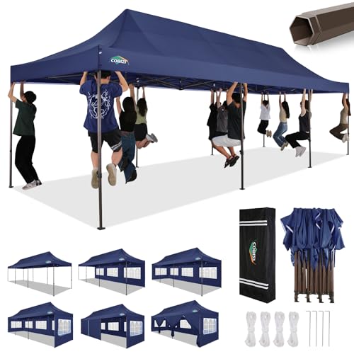 COBIZI 10x20 Pop Up Canopy Tent Heavy Duty with 6 Removable Sidewalls, Commercial Heavy Duty Pop Up Tent for Parties All Weather Waterproof and UV 50+ Wedding Tent with Roller Bag(Frame Upgrade)