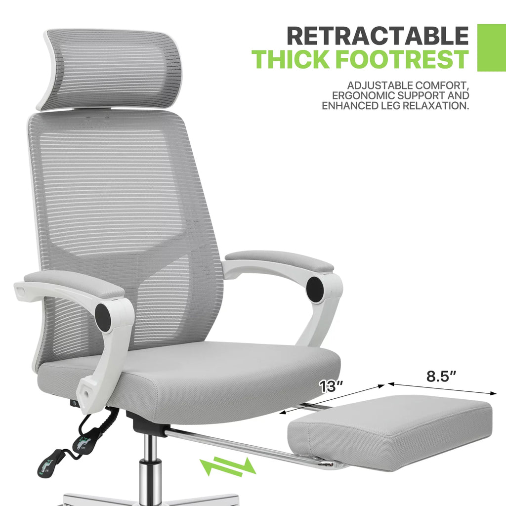 Ergonomic Office Executive Chair with Headrest and Footrest, Grey R3223
