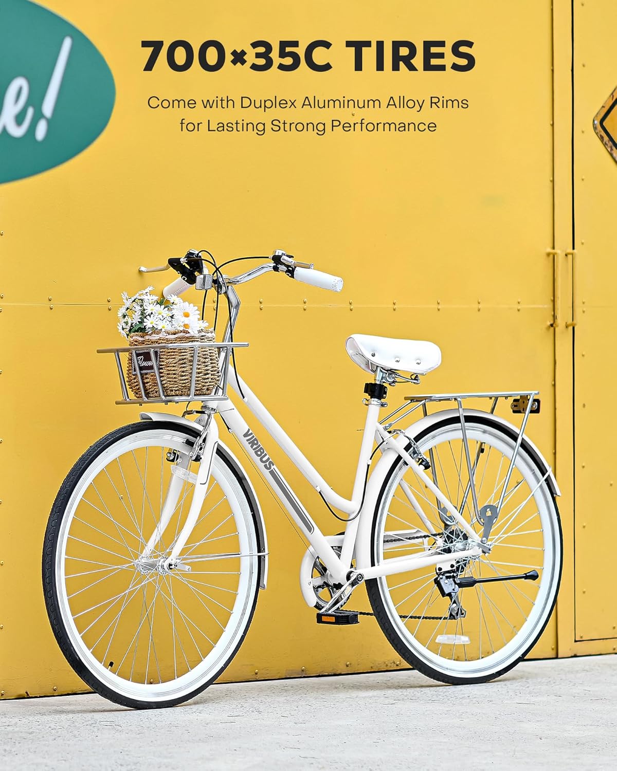 Hybrid Bike, 700C Step Through, 7 Speed, Lightweight with Basket & Rack U9025