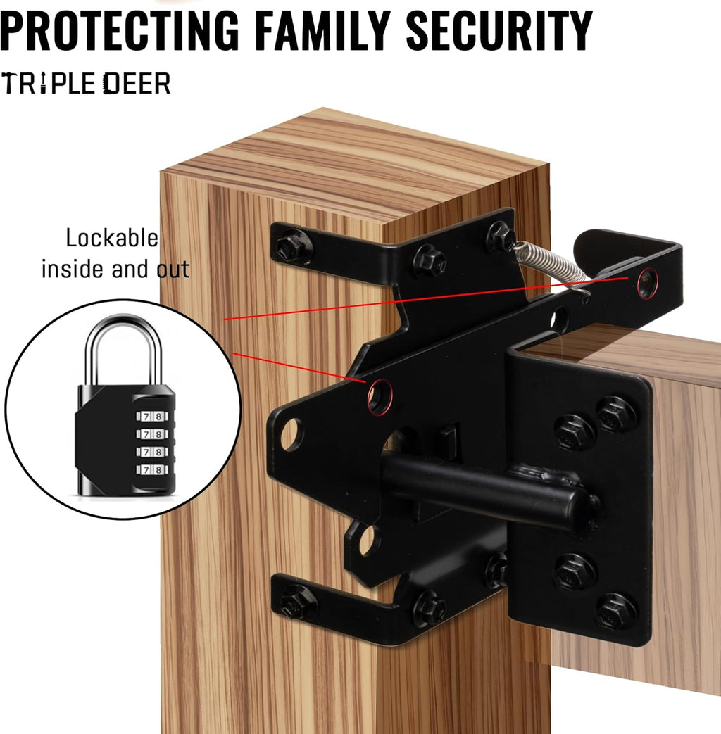 Heavy Duty Self-Closing Gate Latch for Wooden Fence, Outdoor Metal Hardware D427