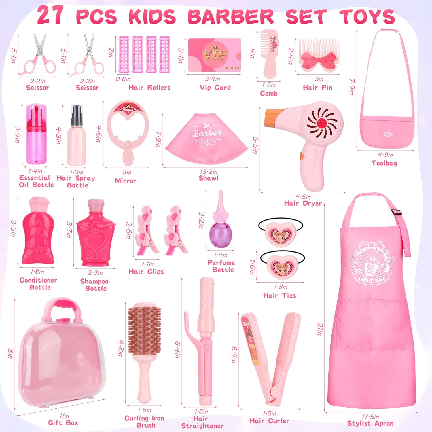 Doll Hair Stylist Toy Kit, 27 PCS Pretend Play Set with Blow Dryer and Accessories for Girls Ages 3-9 D2508