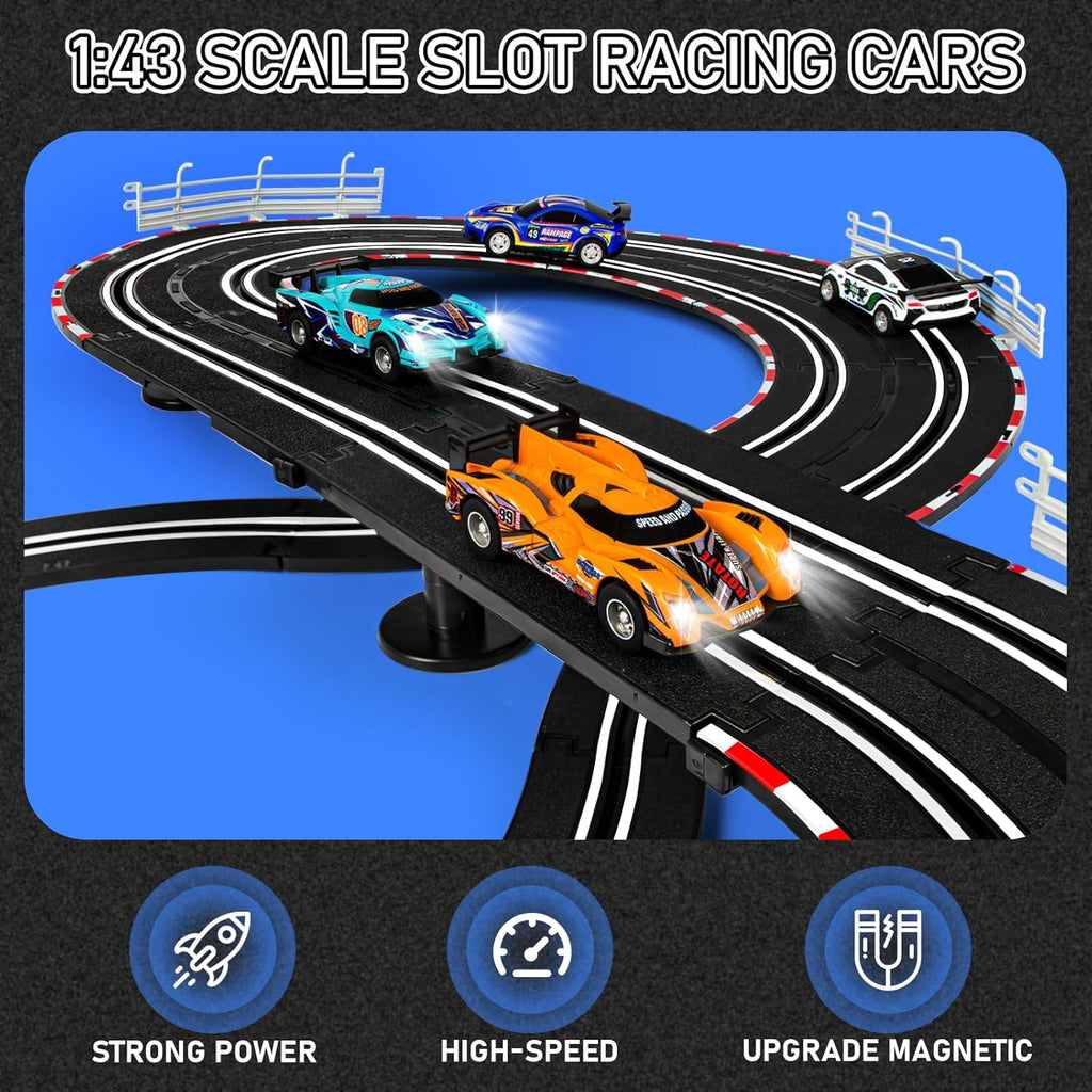 Slot Car Race Track Set with 4 High-Speed Cars and 2 Controllers Y553422