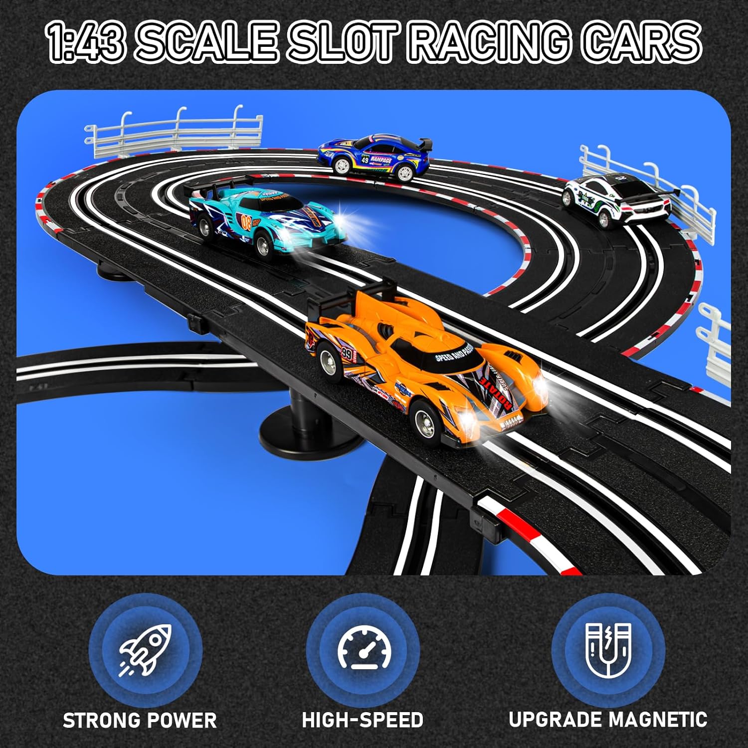 Slot Car Race Track Set with 4 High-Speed Cars and 2 Controllers Y553422